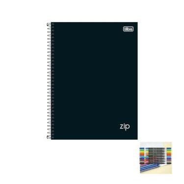 Imagem de Kit Caderno Universitário Capa Dura Tilibra Preto 10 Matérias + Caneta Esferográfica 24 Unidades + Marcador Artístico 10 Cores