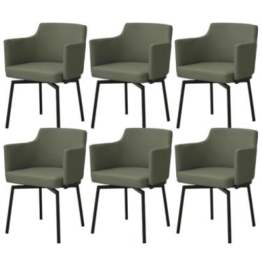 Imagem de SPXMQSS Cadeiras de sala de jantar, cadeiras de cozinha estofadas com encosto e pernas de metal, cadeiras de jantar giratórias de couro com apoios de braços para casa, escritório, sala de estar e