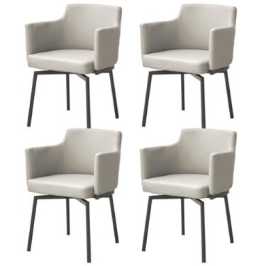 Imagem de SPXMQSS Cadeiras de sala de jantar, cadeiras de cozinha estofadas com encosto e pernas de metal, cadeiras de jantar giratórias de couro com apoios de braços para casa, escritório, sala de estar e