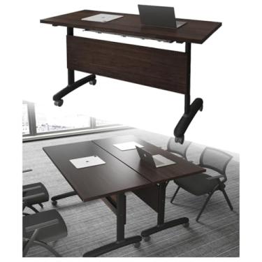 Imagem de SPXMQSS Mesa dobrável para sala de conferências, mesa dobrável de escritório com rodas e flip, mesa de treinamento de reunião móvel moderna para escritórios, salas de aula, bibliotecas, 2 peças 120 x
