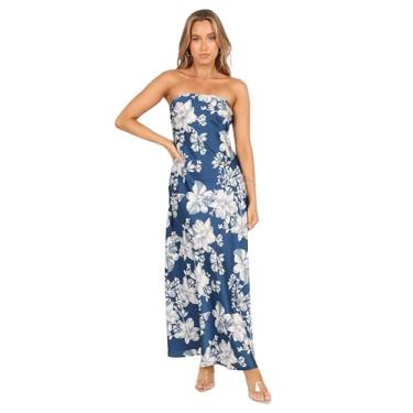 Imagem de Petal & Pup Vestido maxi sem alças Gemma feminino, Floral azul, PP