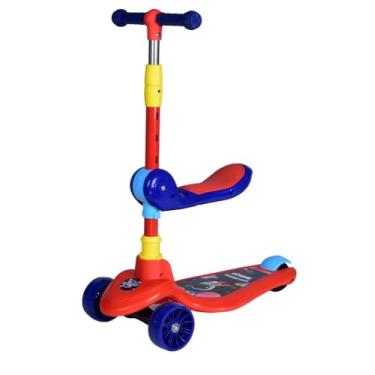 Imagem de Patinete Infantil 2 em 1 com Assento, Azul, 3 Rodas com LED, Guidão Ajustável, 93x26,5x63cm, Até 50kg, A Partir de 2 Anos