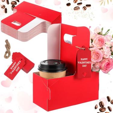 Imagem de MotiMind Pacote com 20, 2 xícaras, porta-bebidas com alça, porta-copos de papelão Kraft, portátil, para Dia dos Namorados, Dia das Mães, Dia dos Professores, para bebidas quentes e frias, Caddy de