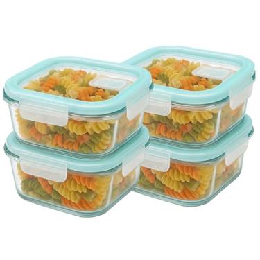 Imagem de Kit 4 Potes de Vidro 800ml com Tampa Hermética Quadrado – Ideal para Freezer, Micro-ondas, Geladeira, Marmita 4 Travas Resistente Altas Temperaturas Organização