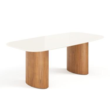 Imagem de Mesa De Jantar Orgânica Tivoli 220cm X 110cm 8 Lugares Lamina Cinamomo Off White Vidro