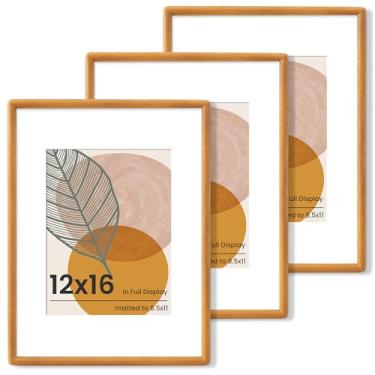 Imagem de Axeman Conjunto de 3 molduras de 30 x 40 cm - Moldura de madeira teca maciça 30 x 40 cm com tapete para 21 x 28 cm - Moldura de canto arredondado 30 x 40 cm com vidro temperado para exibição de parede