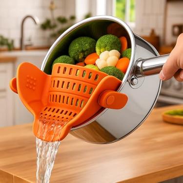 Imagem de Coador de silicone com clipe para panelas e frigideiras, coador de alimentos universal de encaixe para macarrão, carne, legumes e frutas, escorredor de cozinha de silicone resistente ao calor, design