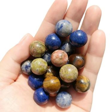 Imagem de FHNP367 20 bolas de pedra natural de 16 mm, esferas polidas sortidas pequenas bolinhas de gude de gude - olho de tigre * 5, unakita * 5, sodalita * 5, pedra azul * 5