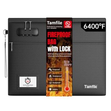 Imagem de Bolsa de documentos à prova de fogo de 3537 °C com fechadura, bolsa de dinheiro à prova de fogo de 36,8 x 29 cm, 2 bolsos com zíper para dinheiro, bolsa de dinheiro segura para incêndio, zíper para