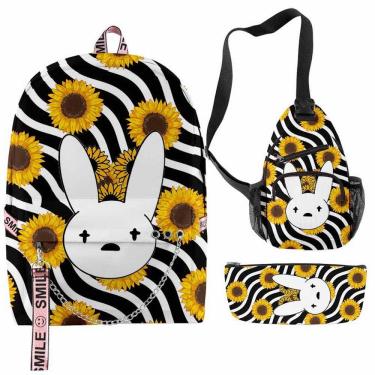 Imagem de Conjunto de mochilas Bads Bunnys Cartoon Kids School 3 peças