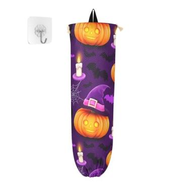 Imagem de xigua Suporte de parede para saco de plástico de abóboras de Halloween com cordão, pacote com 2, organizador de sacolas de compras reutilizáveis, decoração para bolsas, meias, roupas íntimas e