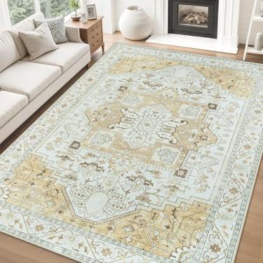 Imagem de Tapetes de área de 22 x 30 cm para sala de estar, tapete lavável para quarto, jantar, casa, escritório, borracha macia, antiderrapante, vintage, boho, tapete grande, estampado, envelhecido, para