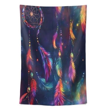 Imagem de STAYTOP Tapeçaria Céu Estrelado Captando Sonhos Penas Tapeçarias de Parede para Decorações de Casa Decoração de Dormitório Sala de Estar Quarto Tapete de Parede (80 × 60 pol)