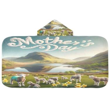 Imagem de Burbuja Toalha de banho com capuz de paisagem de dia das mães para crianças, toalha de praia de pelúcia macia absorvente para chá de meninas e meninos 3-10 anos, 61 x 127 cm