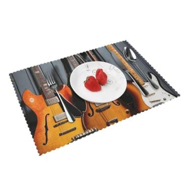Imagem de Jogo americano de mesa de jantar requintado com estampa de guitarra elétrica, lavável, antiderrapante, cozinha, decoração de casa
