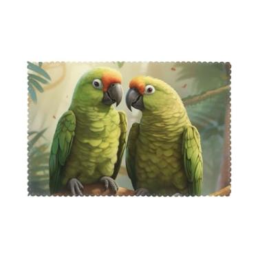 Imagem de Jogo americano para mesa de jantar com estampa de papagaios de casal e azeitona, conjunto de 6 resistentes ao calor, fácil de limpar para uso diário