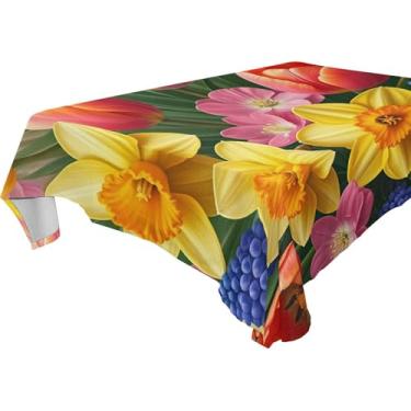 Imagem de Burbuja Toalha de mesa de flores de primavera, toalha de mesa quadrada anti-rugas grossa para decoração de jantar, cozinha, festa, 137 x 137 cm