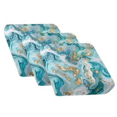 Imagem de Wanyint 3 peças de capa de almofada de sofá elástica para sofá, capa antiderrapante para poltrona, poltrona, poltrona, namoradeira, decoração, mármore, azul-petróleo dourado
