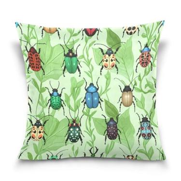 Imagem de Burbuja Capas de almofada 40,6 x 40,6 cm, capa de almofada de veludo macio com folhas de besouros decorativas para sofá, sofá, sala de estar, quarto