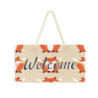 Imagem de Burbuja Placa de boas-vindas de raposas fofas para porta da frente, placa de boas-vindas de PVC para decoração de férias de casa de fazenda, 15 x 28 cm