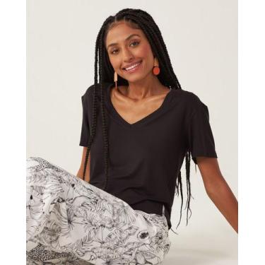 Imagem de Blusa Básica Feminina Decote V Em Malha Modal Anti Odor - Malwee, Pret
