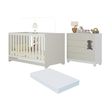 Imagem de Berço Americano 3 em 1 com Colchão Incluso e Cômoda 1 Porta 4 Gavetas Fofura Multimóveis Mp4732 Branco/off White