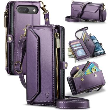 Imagem de Strapurs Capa tipo carteira compatível com Google Pixel 10/10 Pro com bloqueio de RFID, 10 cartões, couro sintético macio, alça de ombro magnética, fecho de correr, capa para celular adequada para