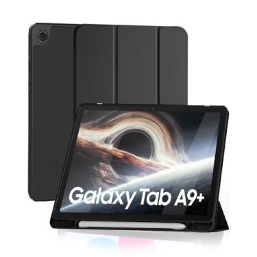 Imagem de Capa para Samsung Galaxy Tab A9+ Plus 11 Polegadas 2023, com Suporte para Pencil Parte Traseira em TPU Macio função de ativação/desativação automática, Preto