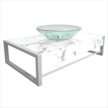 Imagem de Lavabo Argos em Porcelanato com Cuba de Vidro Moldado, 71,2x48x43cm, Tampo em porcelanato e Válvula Cromada - Cris Metal