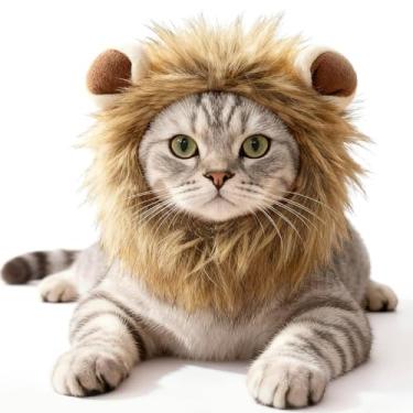Imagem de Fantasias de Halloween para gatos – Peruca de juba de leão ajustável para gatos, visual realista de juba de leão (M)