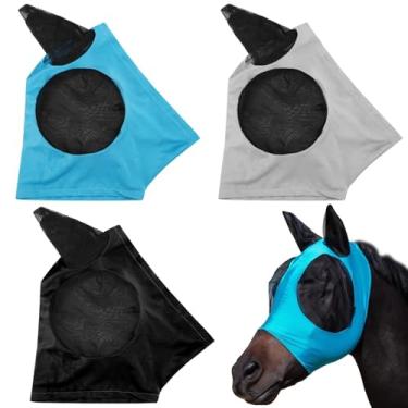Imagem de 3 peças de máscara de mosca de cavalo com orelhas, máscara elástica respirável para proteção contra mosquitos, malha de poliéster macia para olhos e orelhas, ajuste leve e confortável para cavalos de