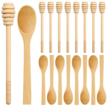 Imagem de Conjunto de 16 palitos de mel – palitos e colheres de madeira, palito grande de colmeia de 16 cm para lembrancinhas de festa de Natal e Halloween