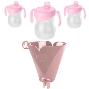 Imagem de Kit com 1 Suporte de Filtro de Café Rosa 103 + 3 Garrafa Infantil Plastica 310ml Rosa