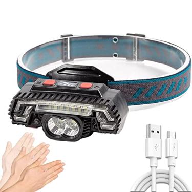 Imagem de Lanterna de cabeça recarregável magnética multifuncional com 7 modos sensor movimento ajustável em 90 para acampamento c