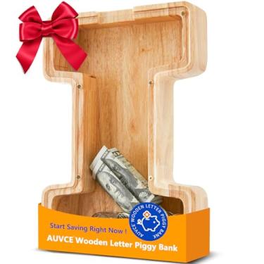 Imagem de Cofrinho de madeira para crianças, cofrinho inicial para meninos e meninas, primeiro nome personalizado cofrinho para aniversário meninos meninas presente cofrinho para crianças (madeira, S9-I)