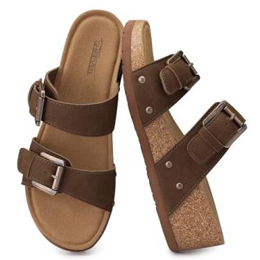 Imagem de SHIBEVER Sandálias de cunha para mulheres 2025: Sandálias com tira de fivela ajustável e salto plataforma confortável de cortiça 5 cm, Bronzeado, 37