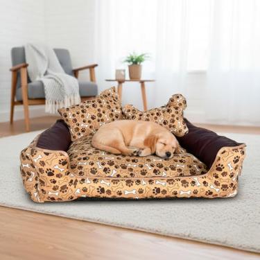 Imagem de Cama Pet Sofa Gorgopet para Cães de Grande Porte Smith Marrom (70x70x15 cm) em Tecido Gorgurinho com Fundo Impermeável.Inclui Almofadas