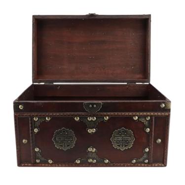 Imagem de Atyhao Caixa de Armazenamento Vintage, Organizador retrô Com Rebites e Padrões Festivos para Livros, Documentos, Joias, Material de Madeira Compensada