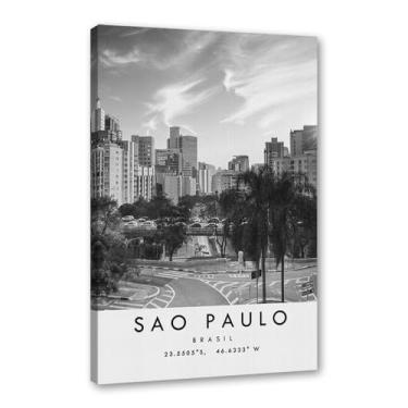 Imagem de Impressão de pôster de viagem preto e branco paisagem da cidade do mundo pintura em tela São Paulo Wall Art Picture Decoração de casa (16 x 20 polegadas (40 x 50 m), emoldurado)