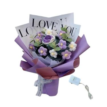 Imagem de KiBcsLic Buquê de Flores de Crochê, Flores Artificiais, Flores Falsas para Mesa, Buquê Tricotado à Mão, Arranjos Florais para Festas, roxo, Tamanho real