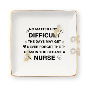 Imagem de Presentes de enfermeira para mulheres – Presentes de aposentadoria de formatura para enfermeiras Bandeja de joias de cerâmica prato de bijuteria prato de bugiganga Dia de Ação de Graças Apreciação de