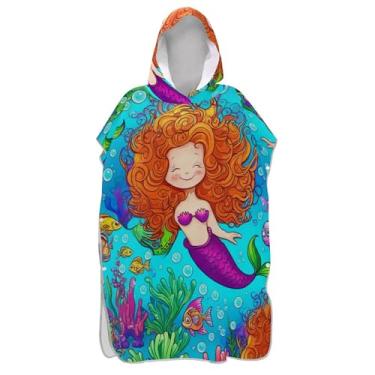 Imagem de TSENQUE Lindo poncho de surf azul sereia subaquática para adultos trocador absorvente masculino feminino poncho com capuz toalha floral