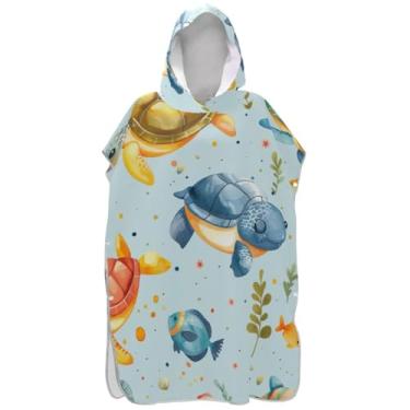 Imagem de Joisal Poncho de surfe plus size para adultos trocador com capuz toalha de praia estampado bonito desenho tartaruga azul homens mulheres poncho com capuz