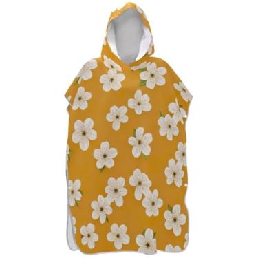 Imagem de Joisal Roupão para adultos, poncho de surfe, com capuz, toalha de praia, estampada, plus size, flores fofas, ponchos de praia laranja para homens