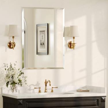 Imagem de Pocetry Espelho de banheiro retangular sem moldura, espelho de banheiro chanfrado de 61 cm x 91 cm com painel de suporte traseiro, espelho de parede retangular para pia, entrada, quarto