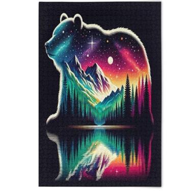 Imagem de Quebra-cabeça Bear Mountains Lake Colorful Sky 500 peças adulto, divertido natureza boba divertida paisagem arte animal, 500 peças, 52 cm x 37,8 cm