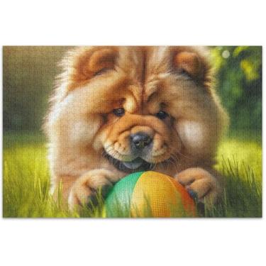 Imagem de Quebra-cabeça de cachorro fofo Chow Chow 1000 peças para adultos divertido bobo exclusivo quebra-cabeça presentes pintura de arte floral, 75 x 40 centímetros