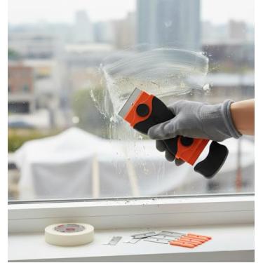 Imagem de Raspador de lâmina de barbear, ferramenta raspadora de limpeza com 20 peças de lâminas de metal e plástico, raspador de vidro multiuso para janelas, decalques, adesivos, etiquetas, adesivos, cooktop