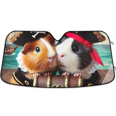 Imagem de Guarda-sol personalizado fofo porquinho-da-índia para para-brisa de carro bonito dobrável pára-brisa automotivo guarda-sol animal floral retrátil M, 139,7 cm x 70,1 cm