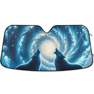 Imagem de Guarda-sol espiral galáxia de lobos personalizados para para-brisas de carro lindos toldos de carros dobráveis para janelas frontais floral automotivo M, 139,7 cm x 70,1 cm